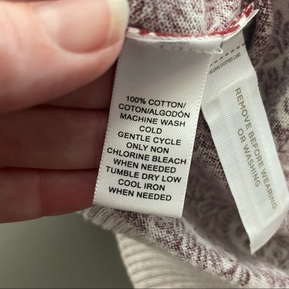 Loft Cotton Sweater Fern Print Crewneck Button Back Burgundy/Cream Size Small - Picture 10 of 12